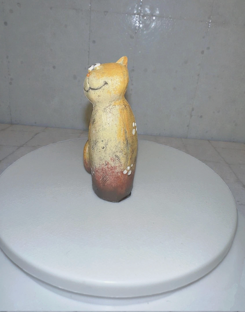 Charming handmade wood cat figurine